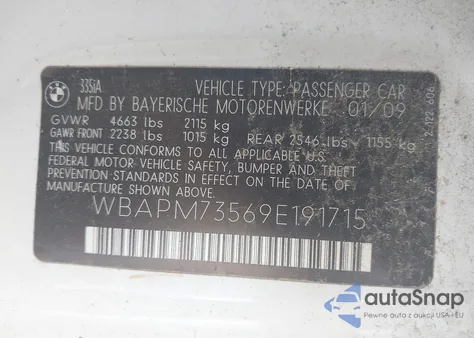 2009 BMW 335I из США, поврежденный, VIN WBAPM73569E191715